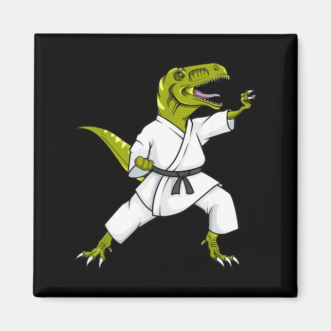 Aimant Karatesaurus T-rex Dinosaure Karaté Samouraï Drôle (Devant)