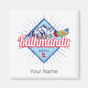 Aimant Kathmandu Mountains Népal Retro Flags Souvenir