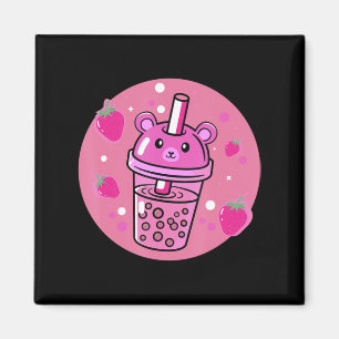 Aimant Kawaii Boba Coupe Fraise Anime Buble Thé Cute