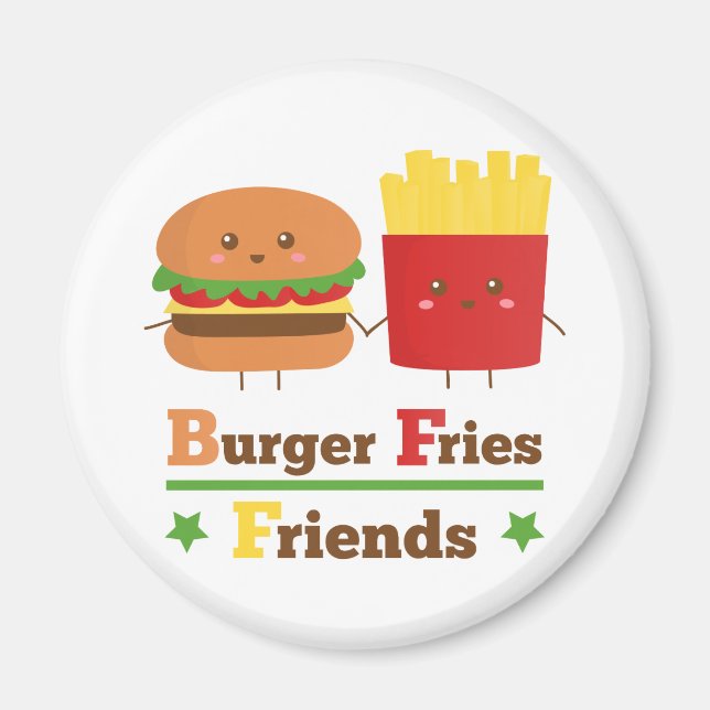 Aimant Kawaii Cartoon Burger Fries Friends BFF (Devant)
