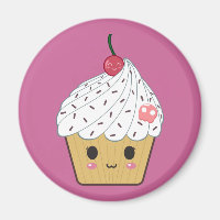 Kawaii Cupcake avec crâne de sucre rose et cerise