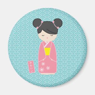 Aimant Kawaii Kokeshi rose