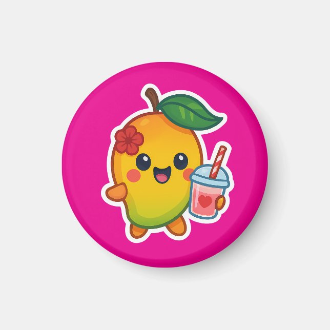 Aimant Kawaii Mango - Fruit d'amour avec Smoothi de coeur (Devant)
