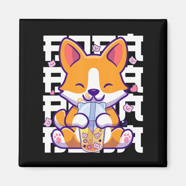 Aimant Kawaii Shiba Inu Chien Bug Tea Boba Anime Cadeaux  (Devant)