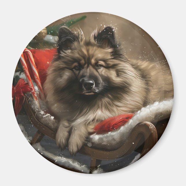 Aimant keeshond Festive de Noël de chien (Devant)