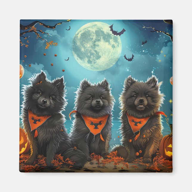Aimant Keeshond Halloween Éffrayant (Devant)