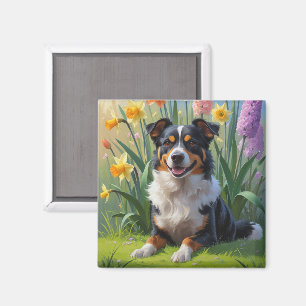 Aimant Kelpie australienne Fleurs de printemps de chien P