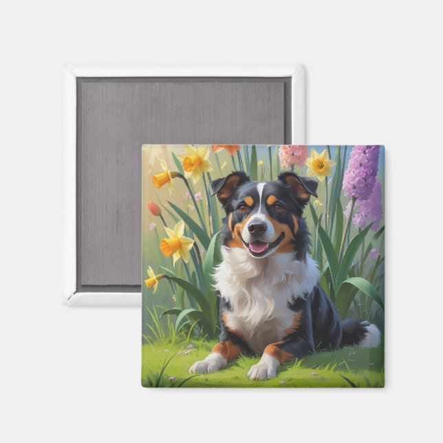 Aimant Kelpie australienne Fleurs de printemps de chien P (Recto/Verso)