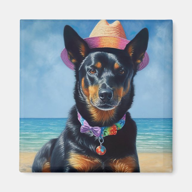 Aimant Kelpie australienne sur la plage, cadeau d'été amo (Devant)