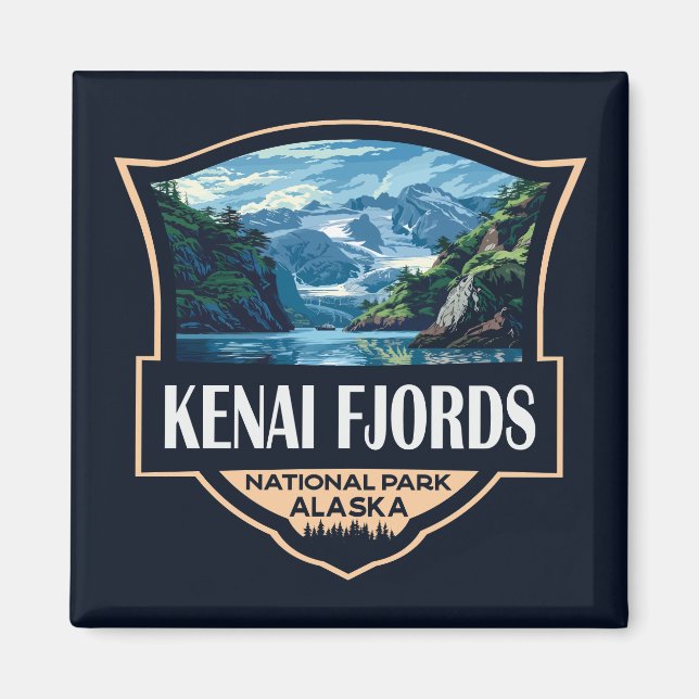 Aimant Kenai Fjords National Park Illustration Art rétro (Devant)