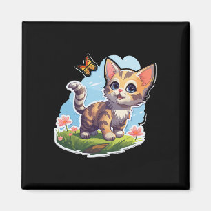 Aimant Kitten Aux Yeux Bleus Et Papillon Parfait Été