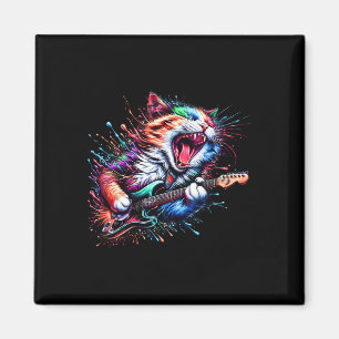 Aimant Kitty Chat Jouer Guitare Rock Chat en métal lourd