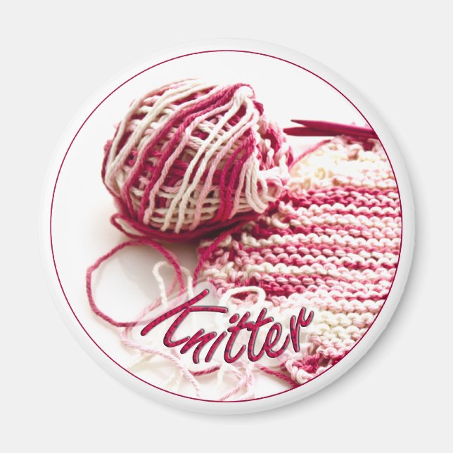 Aimant Knitter de couleur rose et blanche (Devant)