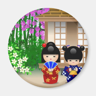 Aimant Kokeshi Dolls et Teahouse