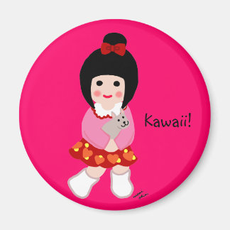 Aimant Kokeshi Girl avec son chiot