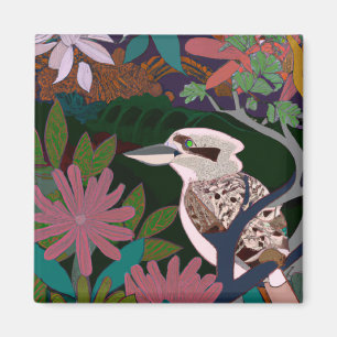 Aimant Kookaburra Plantes d'oiseaux tropicaux peinture fl