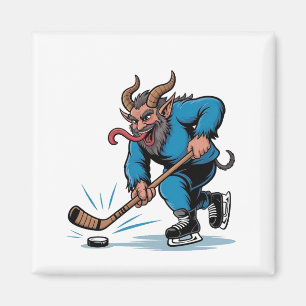 Aimant Krampus effrayant jouant au hockey sur glace de No