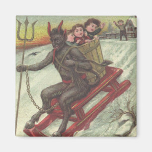 Aimant Krampus enlève des enfants avec sa fourche de traî