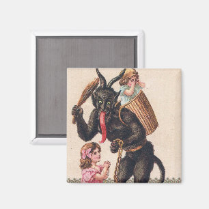 Aimant Krampus Scaring Girls Vintage Holiday Christmas