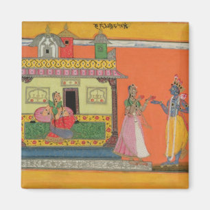Aimant Krishna arrivant à la maison de Radha,