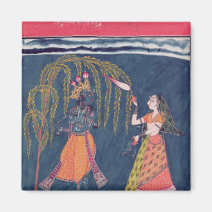 Aimant Krishna jouant une cannelure, du 'Vahula