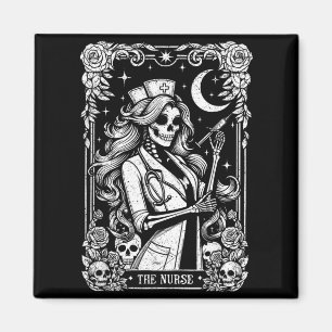 Aimant La carte de tarot squelette d'infirmière drôle inf