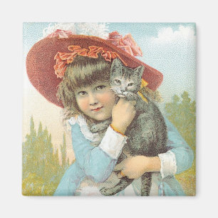 Aimant La domestique SM Co. Girl avec chat gris