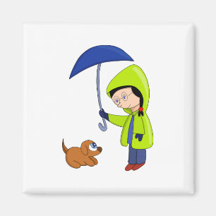 Aimant La fille et le chien un jour pluvieux