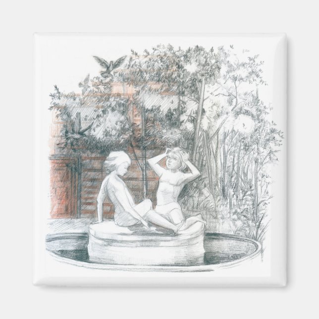 Aimant la fontaine de la ville aux figurines de filles (Devant)