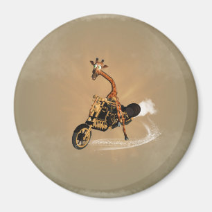 Aimant La girafe drôle conduit une motocyclette