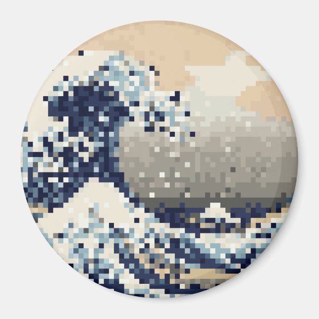 Aimant La Grande vague au large de Kanagawa 8 bits Pixel  (Devant)