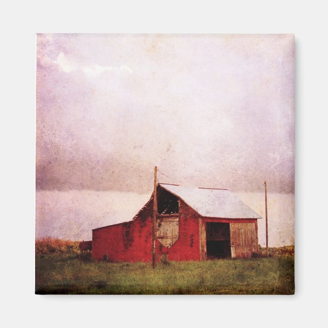 Aimant La grange rouge au coucher du soleil (Devant)