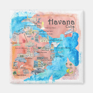 Aimant La Havane Cuba a illustré la rétro carte de voya