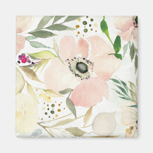 Aimant La joie du motif floral d'aquarelle du blanc  