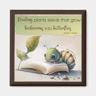 Aimant La lecture transforme les vers de livre en papillo