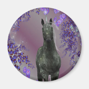 Aimant La licorne noire fleurit l'aimant d'imaginaire