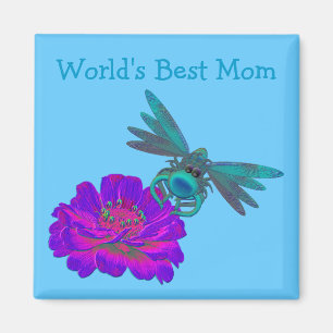 Aimant La Meilleure libellule maman du monde sur la fleur