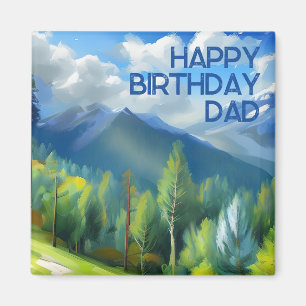 Aimant La peinture de la montagne Joyeux anniversaire pap