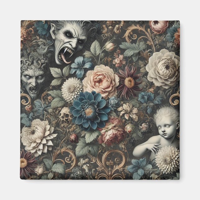 Aimant La pépinière tombée - Design floral gothique (Devant)