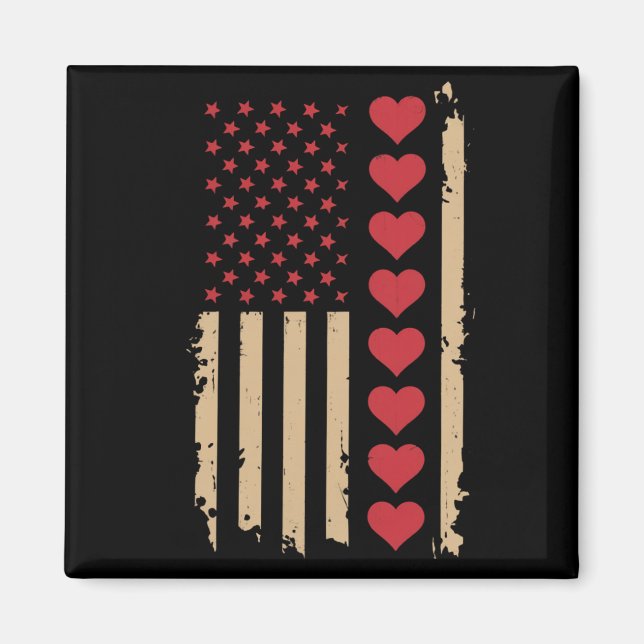 Aimant La Saint-Valentin Cœurs de drapeau américain  (Devant)