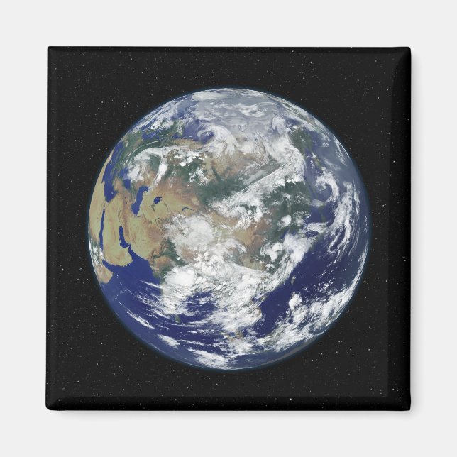 Aimant La Terre entièrement éclairée centrée sur l'Asie (Devant)