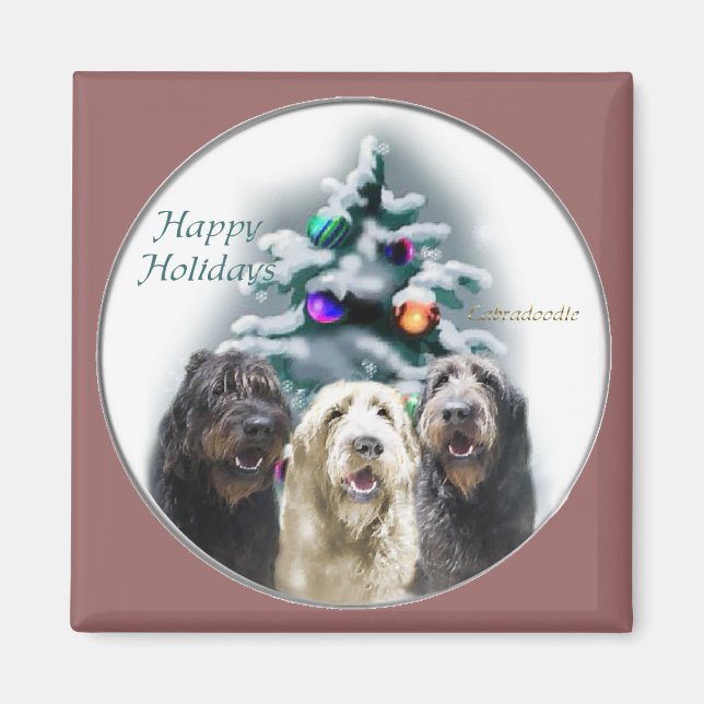 Aimant Labradoodle Cadeaux de Noël (Devant)