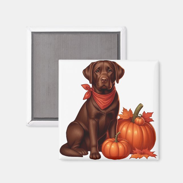 Aimant Labrador au chocolat avec Bandana rouge par Citrou (Recto/Verso)