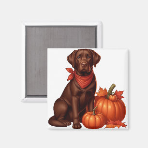 Aimant Labrador chocolat avec bandana rouge par citrouill