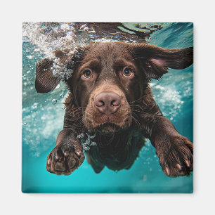 Aimant Labrador chocolat joueur nageant sous l'eau