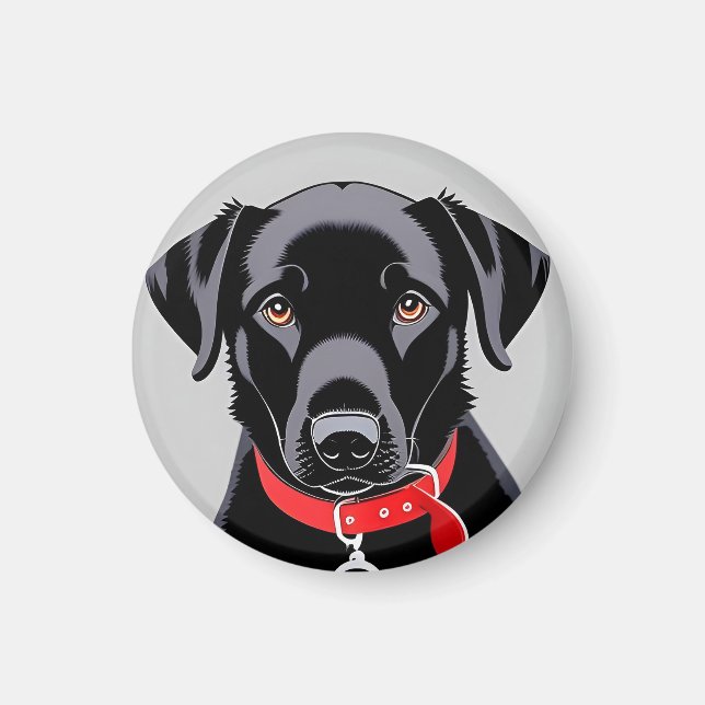 Aimant Labrador noir avec collier rouge (Devant)