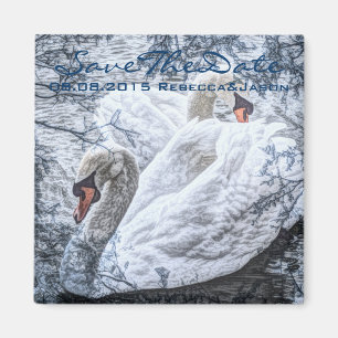 Aimant lac d'hiver romantique mariage cygne blanc