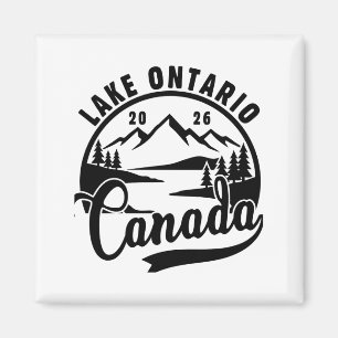 Aimant Lac Ontario Graphique Carré Noir et Blanc Scénique