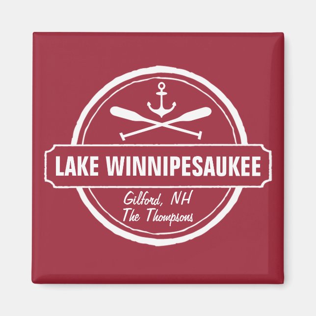Aimant Lac Winnipesaukee NH ville personnalisée, nom, anc (Devant)