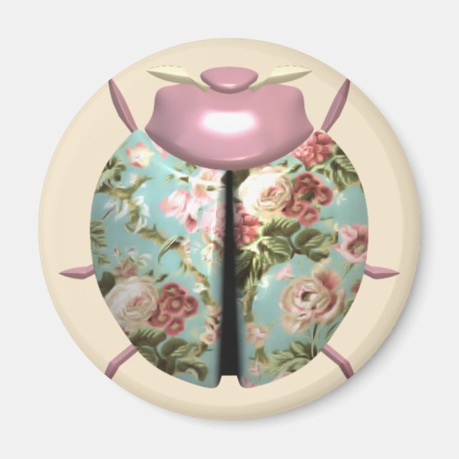 Aimant Ladybug chintz floral victorien mignon rose bleu (Devant)